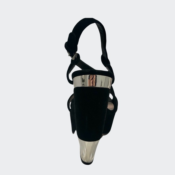 MIU MIU BLACK SUEDE AND MIRROR PLATFORM SANDALS - Picture 7 of 16